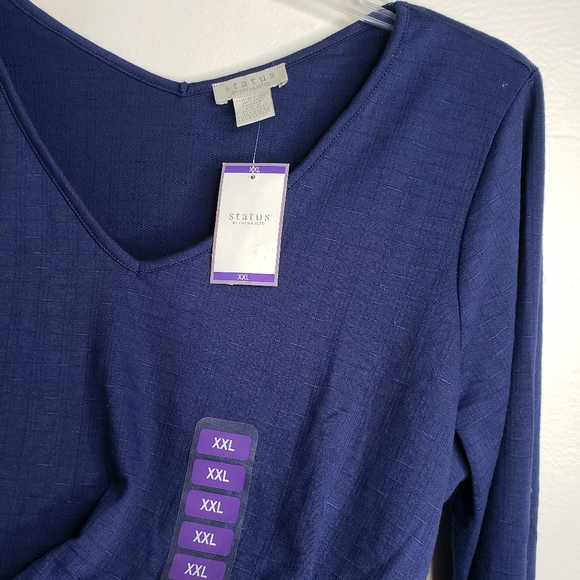 Status By Chenault Womens Twist Front V-Neck Pullover Navy Blue Top Size XXL NWT - Picture 8 of 13